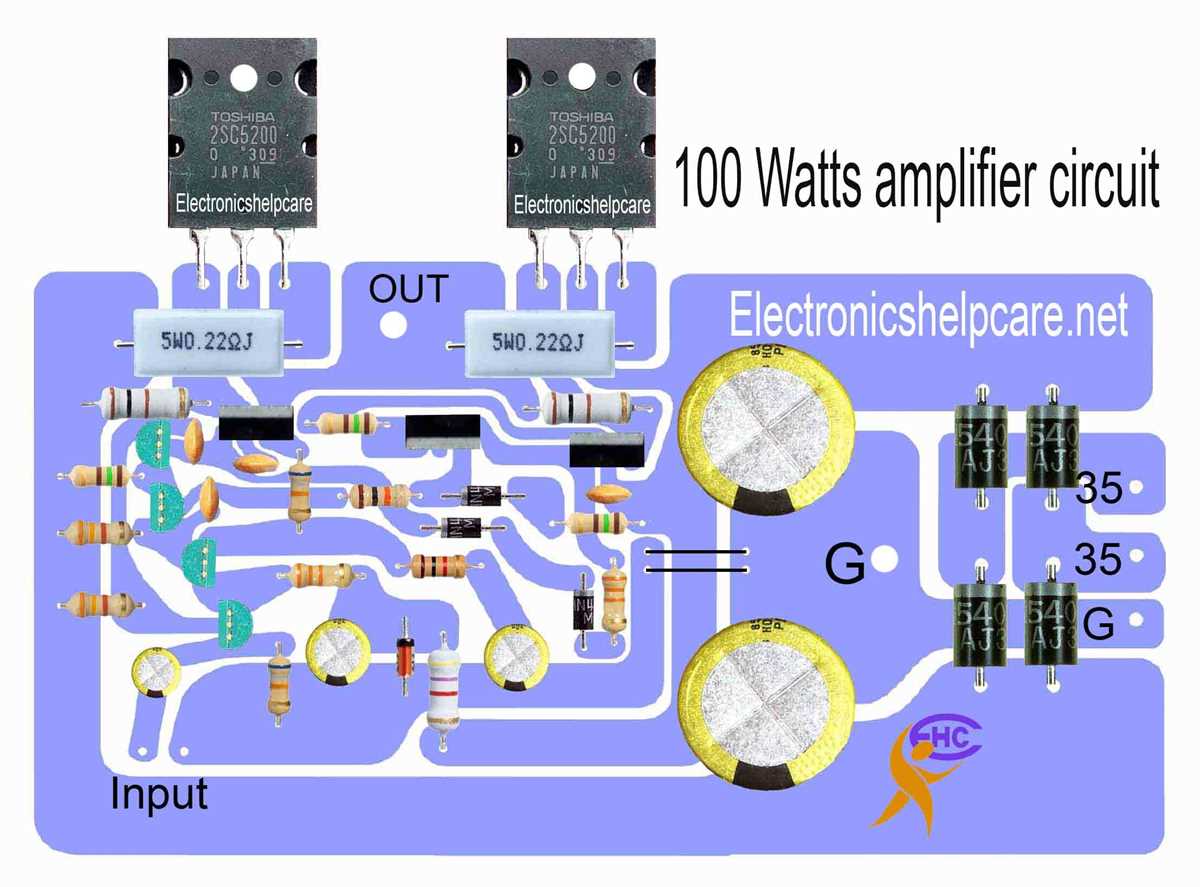 100 watts audio amplifier schematic diagram