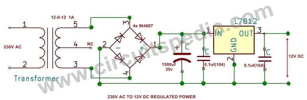 12v ac to 12v dc converter circuit diagram