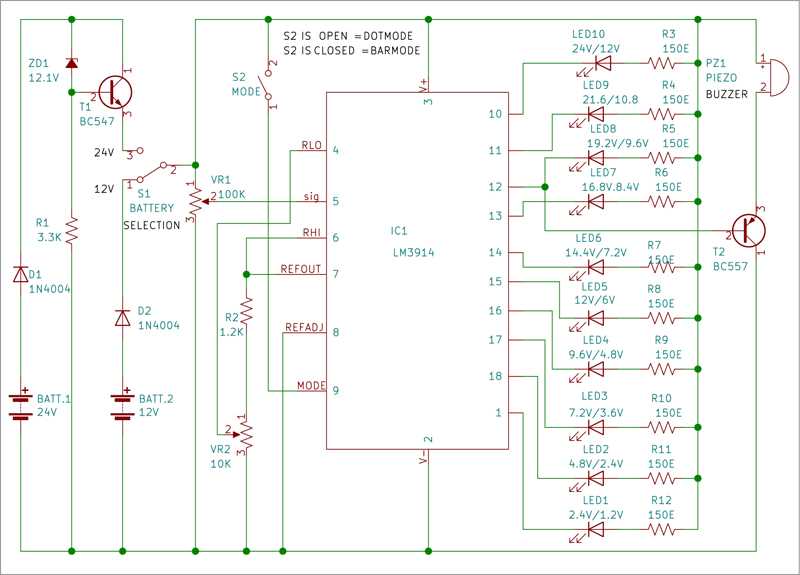12v battery level indicator circuit diagram
