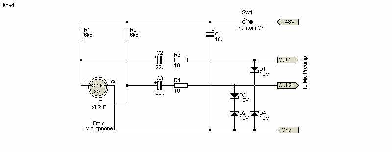 48v phantom power supply circuit diagram