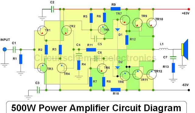 500 watts amplifier circuit diagram