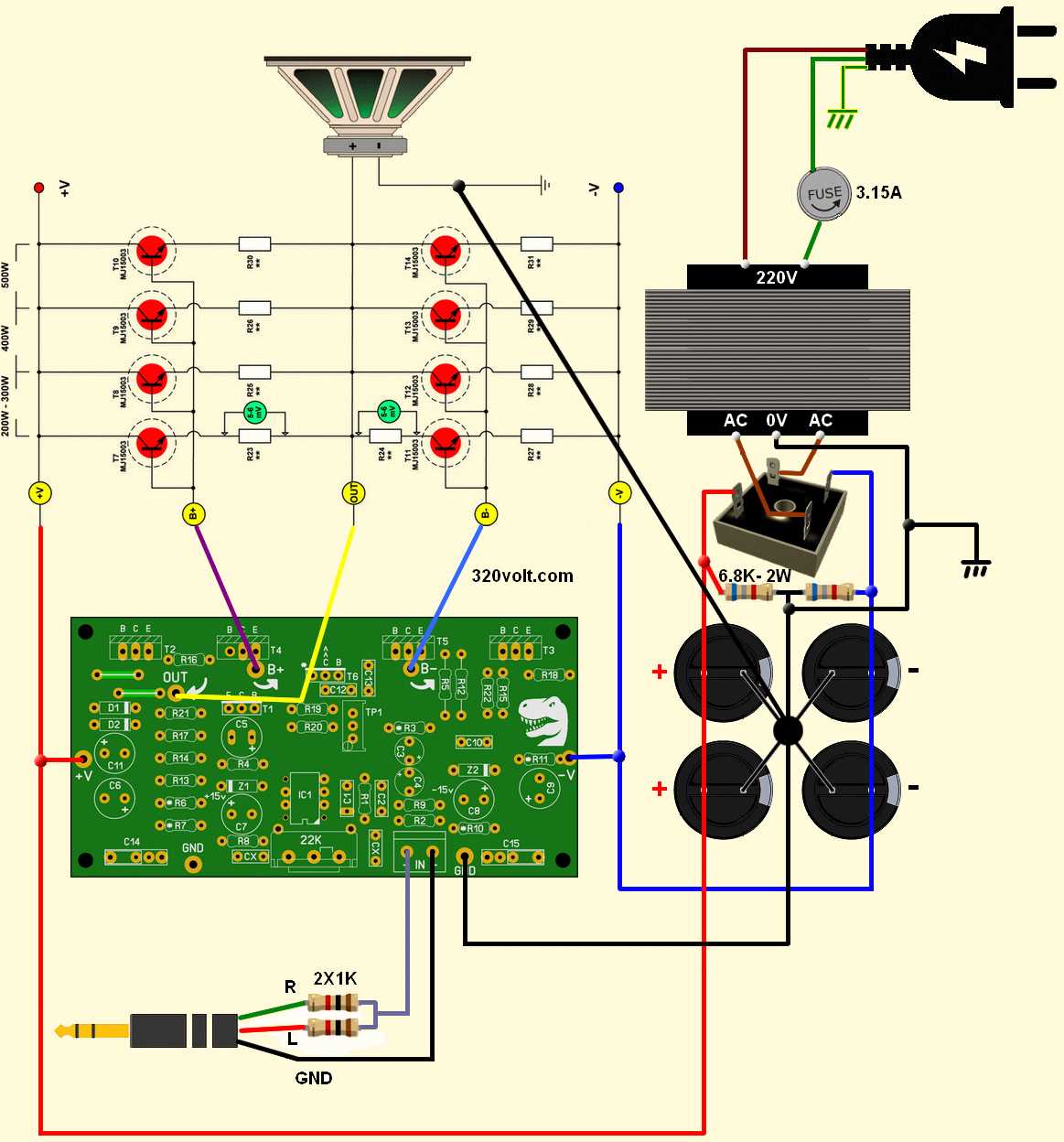 500 watts amplifier circuit diagram