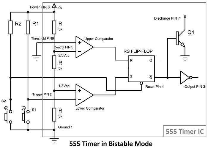 555 timer bistable circuit diagram