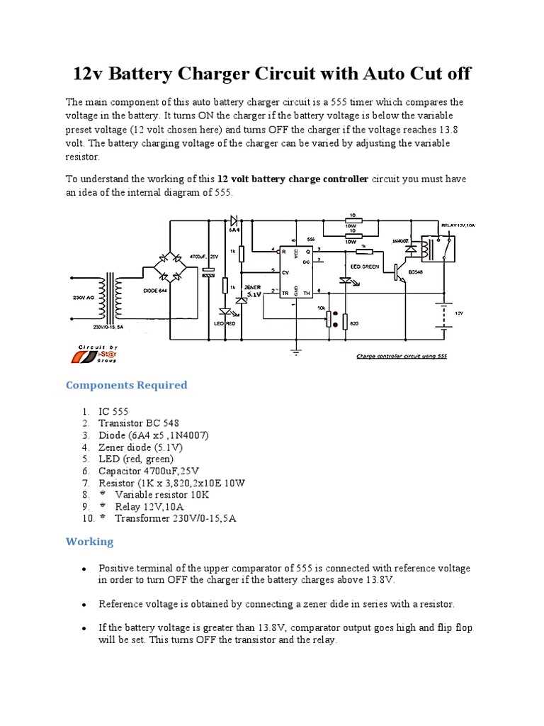 car battery charger circuit diagram with auto cut off