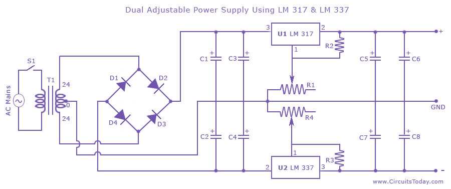 dual adjustable power supply circuit diagram dual adjustable power supply circuit diagram