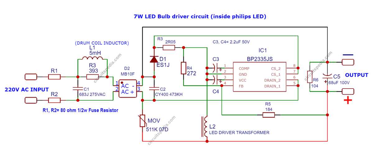 led lamp circuit diagram 230v