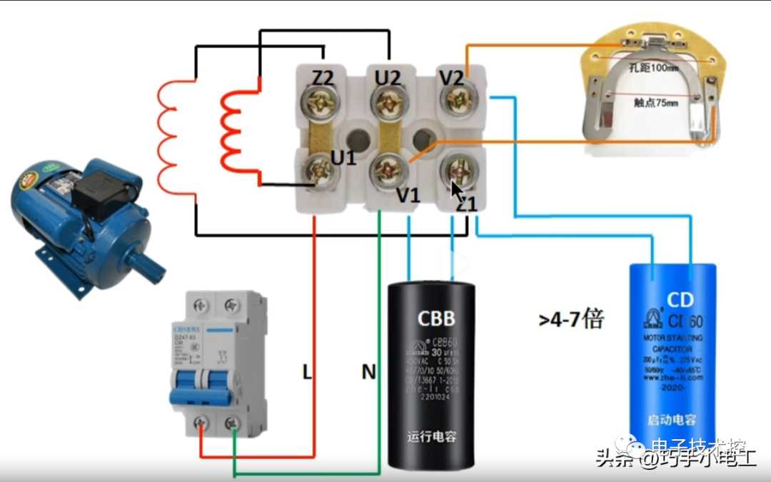 motor wiring diagram single phase with capacitor