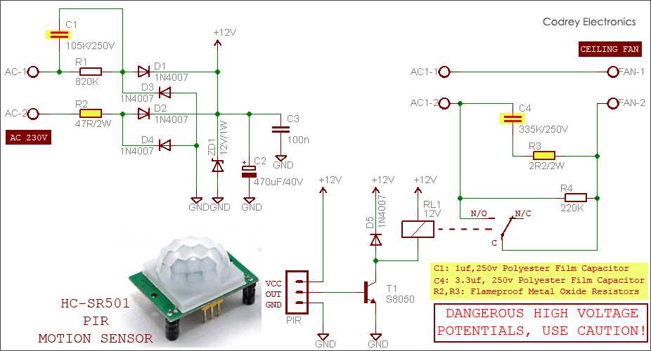 pir sensor relay circuit diagram