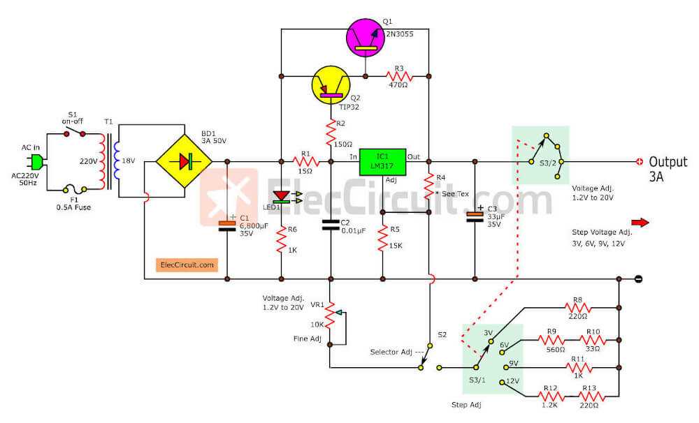 schematic diagram of adjustable dc high current 3055