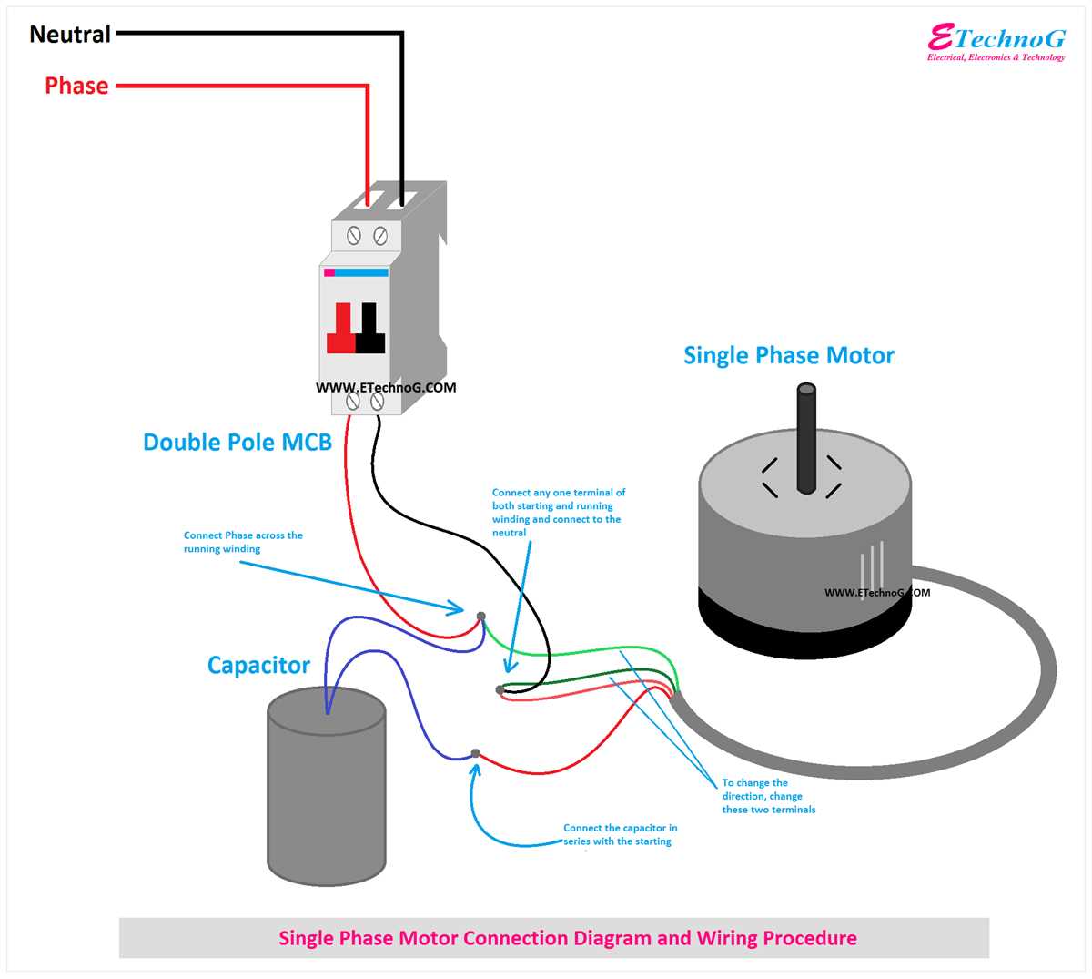 single phase motor capacitor start capacitor run wiring diagram