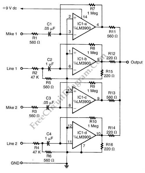 simple audio mixer schematic diagram simple audio mixer schematic diagram