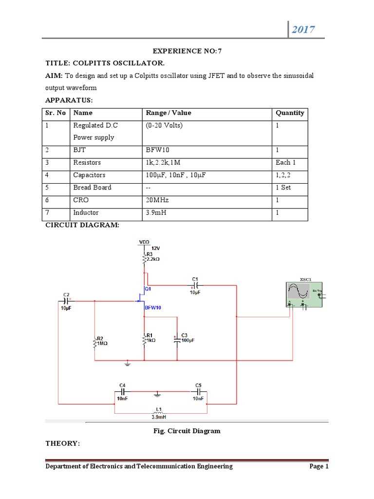 colpitts oscillator circuit diagram with values
