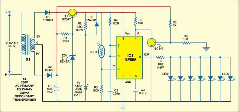 led emergency light circuit diagram
