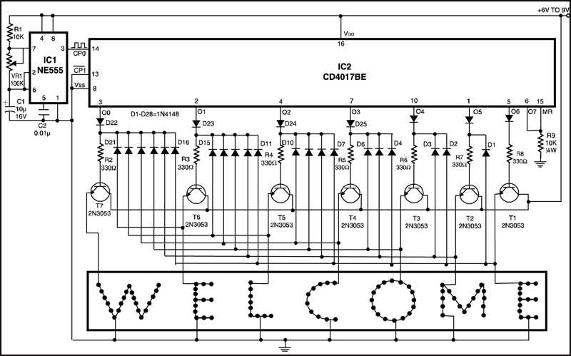 led moving display board circuit diagram