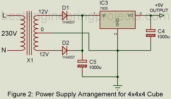 led cube 4x4x4 arduino circuit diagram