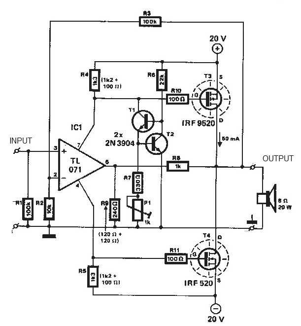 mosfet audio power amplifier circuit diagram