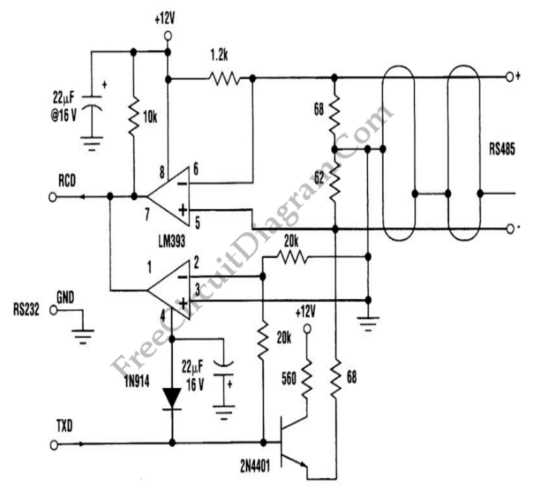 rs232 to rs485 converter circuit diagram