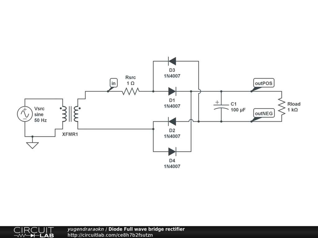 schematic diagram of a full wave bridge rectifier circuit