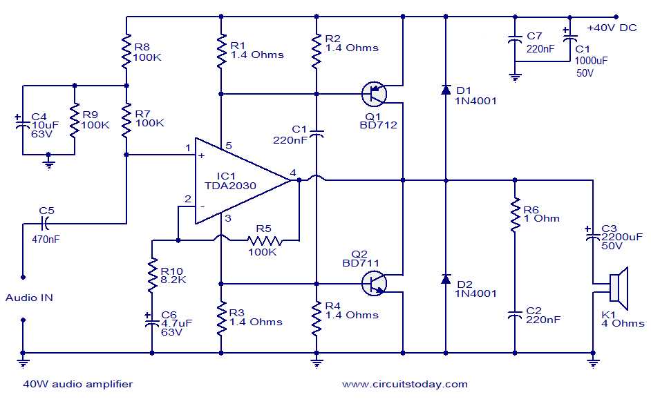 schematic diagram 40 watts amplifier