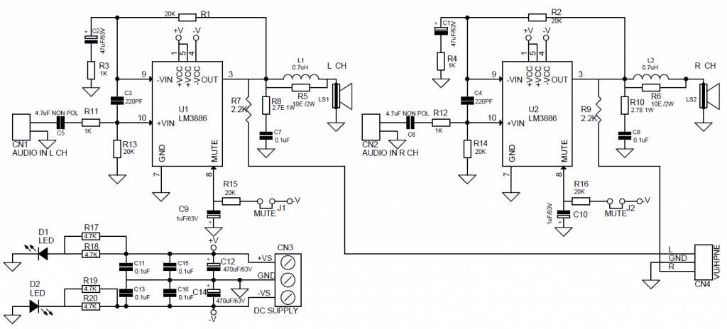 stereo audio amplifier circuit diagram