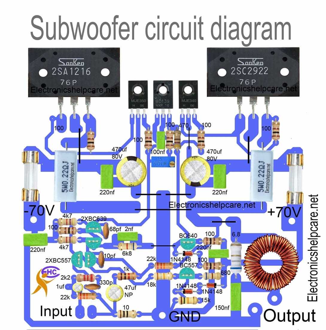 subwoofer amplifier with bluetooth pcb schematic diagram