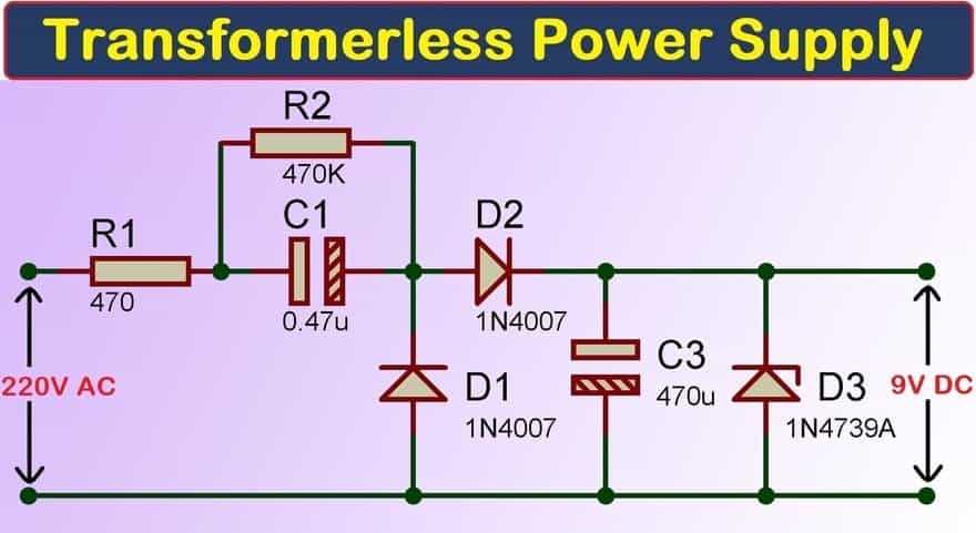 transformerless 12v power supply circuit diagram