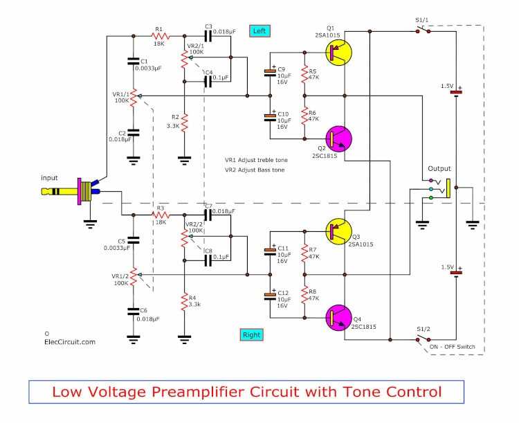 transistor tone control circuit diagram