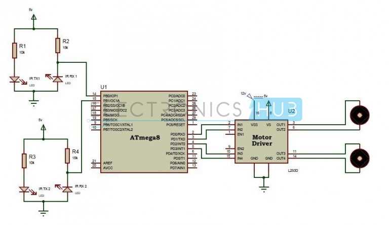 line follower robot circuit diagram without microcontroller