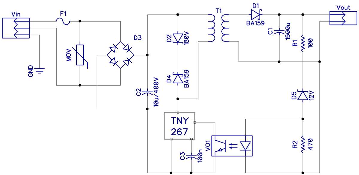 switching power supply circuit diagram with explanation