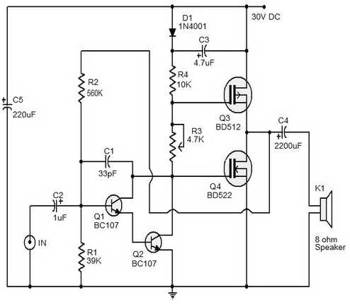 mosfet audio power amplifier circuit diagram